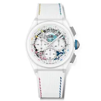 Montre DEFY 21 CHROMA II Ed. Limitée 500 ex. Bracelet caoutchouc blanc surpiqures arc-en-ciel, Boucle déployante, Cadran ajouré