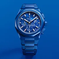 Montre DEFY SKYLINE CHRONOGRAPH 160th ANNIVERSARY EDITION n°139/160, Bracelets céramique bleue et caoutchouc bleu interchangeables, Boucle déployante, Cadran soleillé bleu
