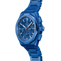Montre DEFY SKYLINE CHRONOGRAPH 160th ANNIVERSARY EDITION n°139/160, Bracelets céramique bleue et caoutchouc bleu interchangeables, Boucle déployante, Cadran soleillé bleu