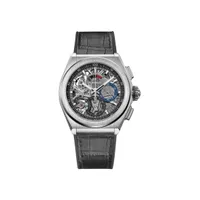 Montre DEFY EL PRIMERO 21 Bracelet caoutchouc revêtu d'alligator noir, Boucle déployante en titane, Cadran ajouré avec compteurs deux couleurs différentes