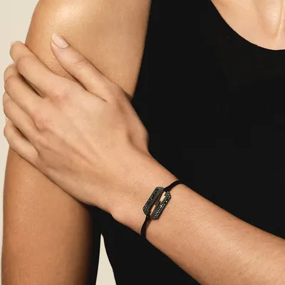 Bracelet cordon Akillis Lovetag diamants noirs Titane noir