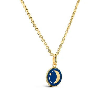 Pendentif Arthus Bertrand Or Jaune & Diamant Lune - Bleu Marine
