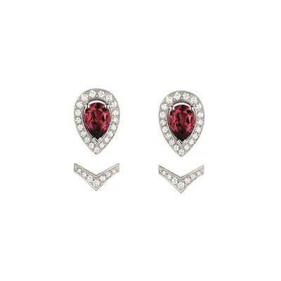 Mono boucle d'oreille Chaumet Joséphine Aigrette en or blanc, diamants et grenat rhodolite