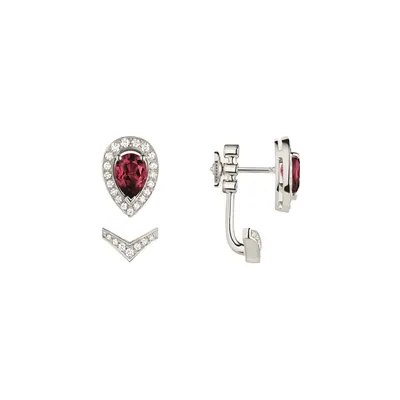 Mono boucle d'oreille Chaumet Joséphine Aigrette en or blanc, diamants et grenat rhodolite