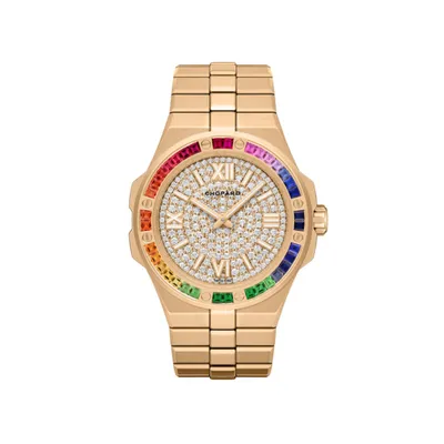 Montre ALPINE EAGLE 36 Rainbow, Bracelet or rose, Cadran full pavé