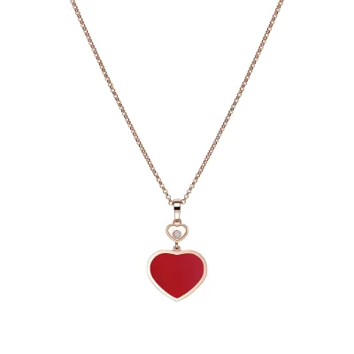 Pendentif Chopard Happy Hearts en Or Rose Diamant et Cornaline