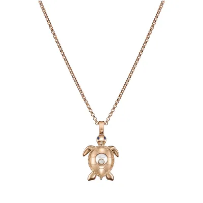Pendant Chopard Happy Diamonds Turtle en Or rose, diamants et saphirs