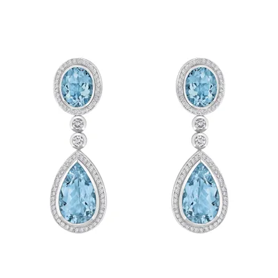 Boucles d'oreilles en or blanc, aigues marines et diamants blancs