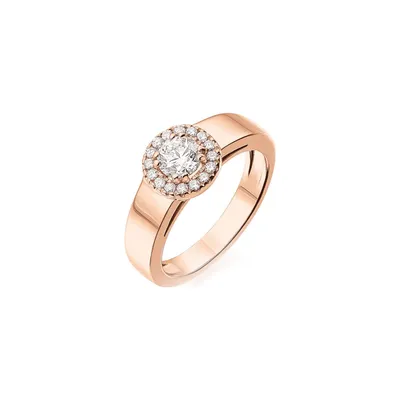Bague Solitaire en or rose, diamant blanc et diamants blancs
