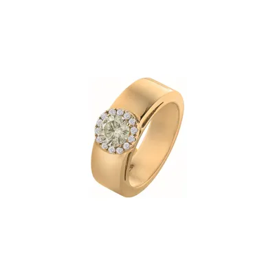 Bague Solitaire en or jaune, diamant blanc et diamants blancs