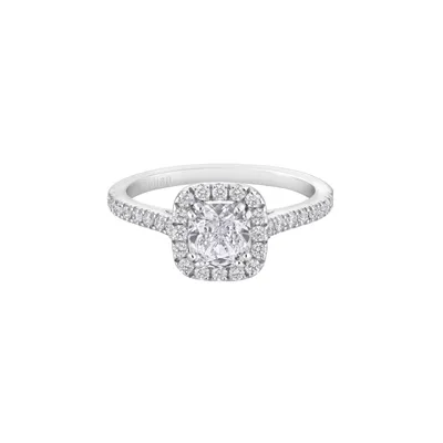Bague Solitaire Diamant Coussin entouré full pavé