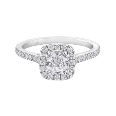 Bague Solitaire en or blanc palladié, diamant blanc et diamants blancs - Certificat GIA
