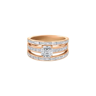 Bague en or rose, diamant blanc et diamants blancs - Certificat GIA