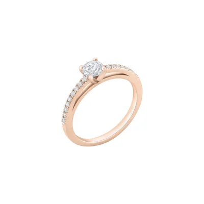 Bague Solitaire en or rose, diamant blanc et diamants blancs- Certificat GIA