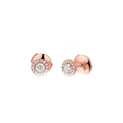Boucles d'oreilles puces en or rose, diamants blancs et diamants blancs