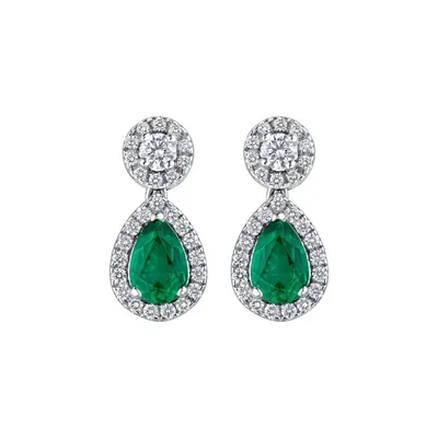 Boucles d'oreilles en or blanc, émeraudes et diamants blancs