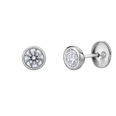 Boucles d'oreilles puces en or blanc, diamants blancs et diamant blanc - Certificat GIA