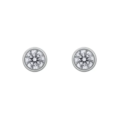 Boucles d'oreilles puces en or blanc, diamants blancs et diamant blanc - Certificat GIA