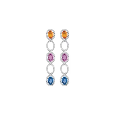 Boucles d'oreilles en or blanc, saphirs multicolores et diamants blancs