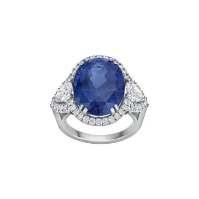 Bague en or blanc palladié, saphir et diamants blancs