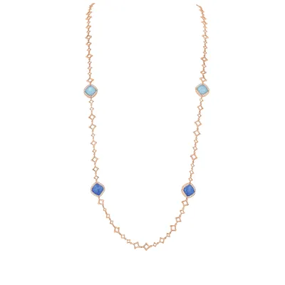 Collier Sautoir Multiflat Saphirs et Turquoises pavé Diamants