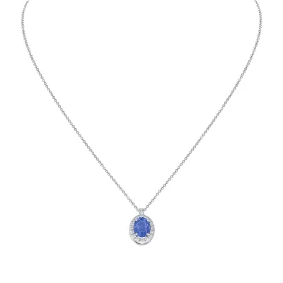 Pendentif Saphir Bleu ovale entourage serti diamants