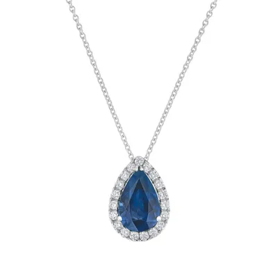 Pendentif en or blanc, saphir et diamants blancs