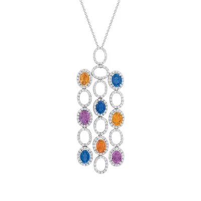 Pendentif en or blanc, saphirs multicolores et diamants blancs