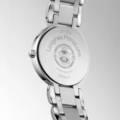 Montre Longines PrimaLuna, bracelet acier, cadran argenté chiffres romains
