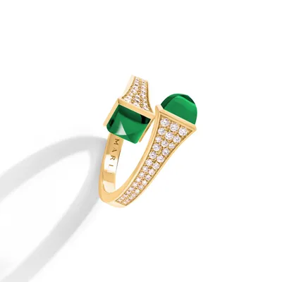 Bague Midi Marli New York Diamant Cléo en Or jaune avec Agate Verte