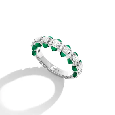Bague maillons Marli New York Tip-Top en Or blanc avec Agate Verte