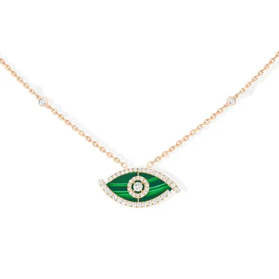 Collier Lucky Eye Or Rose Diamants et Machite