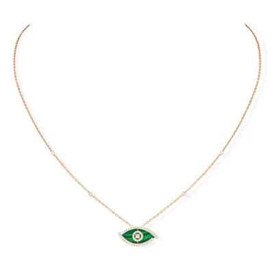 Collier Lucky Eye Or Rose Diamants et Machite
