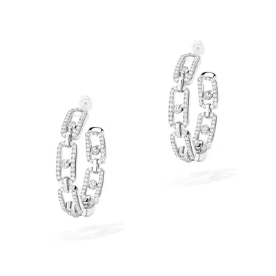 Boucles d'oreilles Créoles Move Link PM, Or Blanc et Diamants