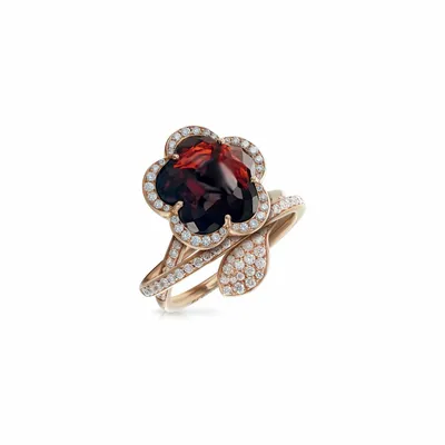 Bague Pasquale Bruni Je t'aime en or rose, grenat, diamants bruns et blancs
