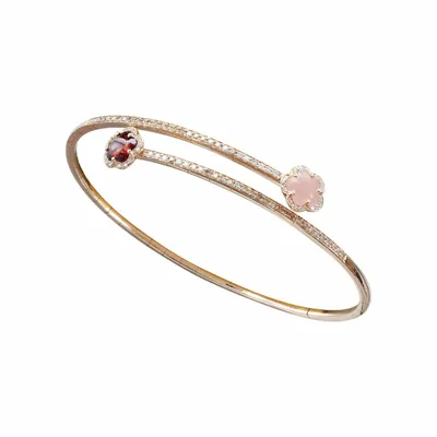 Bracelet Pasquale Bruni Figlia Dei Fiori en or rose, grenat, calcedoine rose et diamants blancs & champagnes