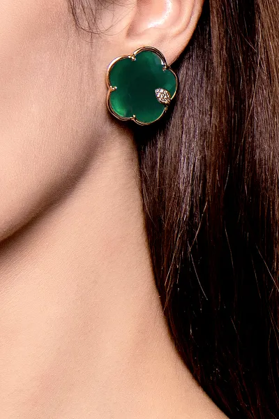 Boucles d'oreilles Pasquale Bruni Ton Joli en Or Rose avec Agate Verte et Diamants