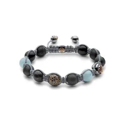 Bracelet Shamballa Jewels en or jaune, diamants noirs, saphirs et aigue-marine