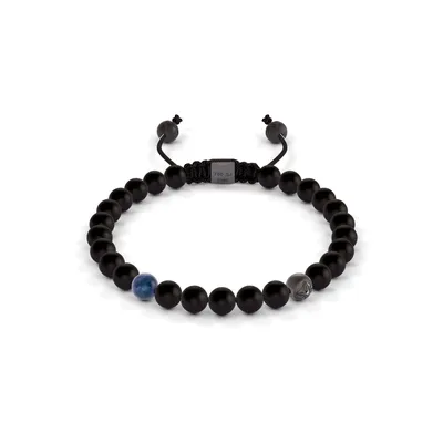 Bracelet Shamballa Jewels en or blanc, rhodié noir, céramique, diamants, saphir et onyx