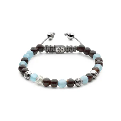 Bracelet Shamballa Jewels en or blanc, céramique, diamants, aigue-marine et pierres de lunes