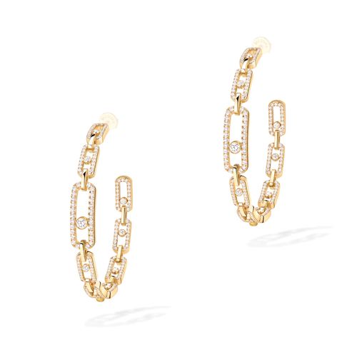 Boucles d'oreilles Créoles Messika Move Link MM, Or Jaune et Diamants
