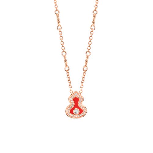 Collier Qeelin Wulu en Or Rose avec Diamants et Agate Rouge