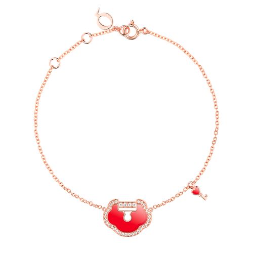 Bracelet Qeelin Yu Yi en or rose avec diamants et agate rouge