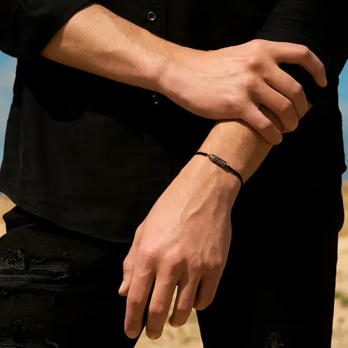 Akillis Bang Bang cord bracelet in black gold pavé-set with black diamonds