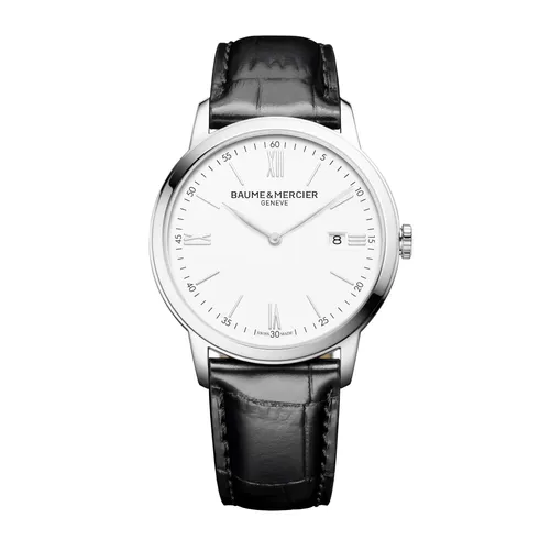 Montre CLASSIMA Quartz 42mm, Bracelet veau noir motif alligator, Cadran blanc chiffres romains - BAUME & MERCIER