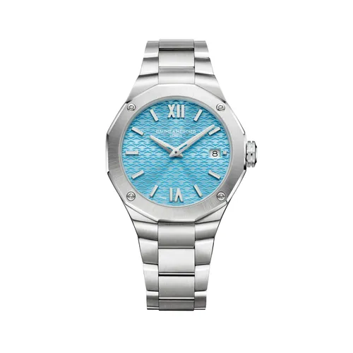 Montre RIVIERA Quartz 36mm, Bracelet acier interchangeable, Cadran bleu azur satiné soleil - BAUME & MERCIER