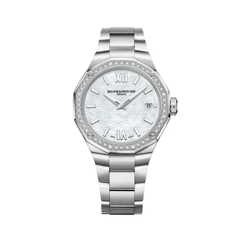 Montre RIVIERA Quartz 36mm lunette sertie diamants, Bracelet acier interchangeable, Cadran nacre blanche - BAUME & MERCIER