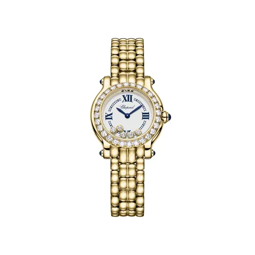 Montre HAPPY SPORT The First lunette sertie diamants Quartz, Bracelet "galet" acier, Cadran argenté grainé chiffres romains - CHOPARD