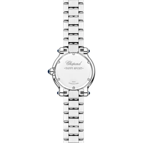 Montre HAPPY SPORT The First lunette sertie diamants Quartz, Bracelet "galet" acier, Cadran argenté grainé chiffres romains - CHOPARD
