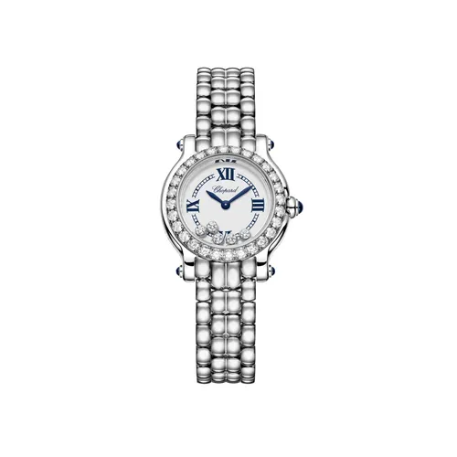 Montre HAPPY SPORT The First lunette sertie diamants Quartz, Bracelet "galet" acier, Cadran argenté grainé chiffres romains - CHOPARD